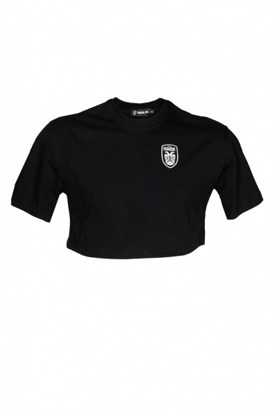 T-SHIRT ΠΑΟΚ CROP TOP ΜΑΥΡΟ ΣΗΜΑ
