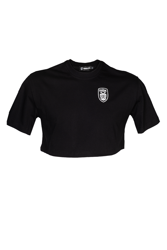 T-SHIRT ΠΑΟΚ CROP TOP ΜΑΥΡΟ ΣΗΜΑ