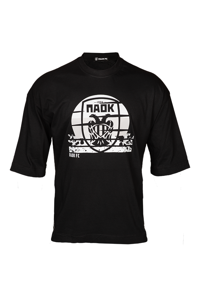 T-SHIRT ΠΑΟΚ ΜΑΥΡΟ ΓΚΡΙ ΣΗΜΑ