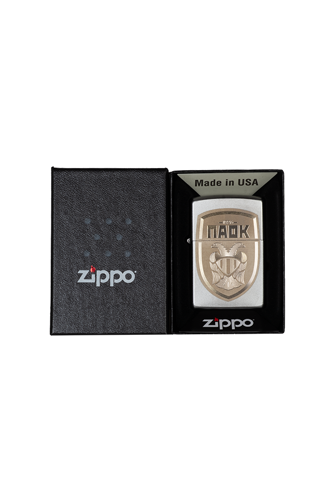 ZIPPO PAOK FC ΘΥΡΕΟΣ ΑΣΗΜΙ ΧΡΥΣΟ  LASER ΧΑΡΑΞΗ